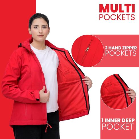 Touch&Torn Women's Softshell Jacket Warm Jacket Light Hooded Windproof Coat for Outdoor Hiking in Kuwait
