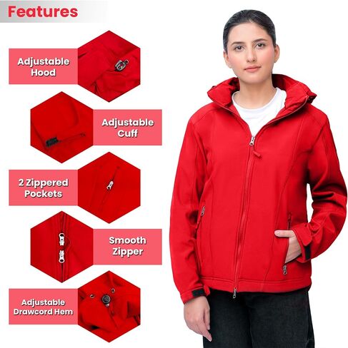 Touch&Torn Women's Softshell Jacket Warm Jacket Light Hooded Windproof Coat for Outdoor Hiking in Kuwait