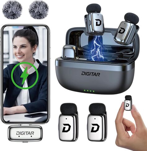 Wireless Super Mini Lavalier Microphone for iPhone, Android, iPad, Noise Reduction, Monitor Audio, Charging Case, Crystal Clear Zero‑Latency  Sound for Live Streaming, Recording in Saudi Arabia