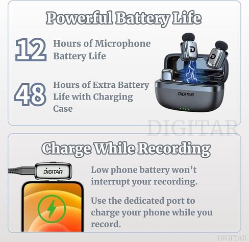 Wireless Super Mini Lavalier Microphone for iPhone, Android, iPad, Noise Reduction, Monitor Audio, Charging Case, Crystal Clear Zero‑Latency  Sound for Live Streaming, Recording in Saudi Arabia