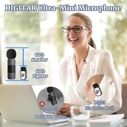 Wireless Super Mini Lavalier Microphone for iPhone, Android, iPad, Noise Reduction, Monitor Audio, Charging Case, Crystal Clear Zero‑Latency  Sound for Live Streaming, Recording in Saudi Arabia