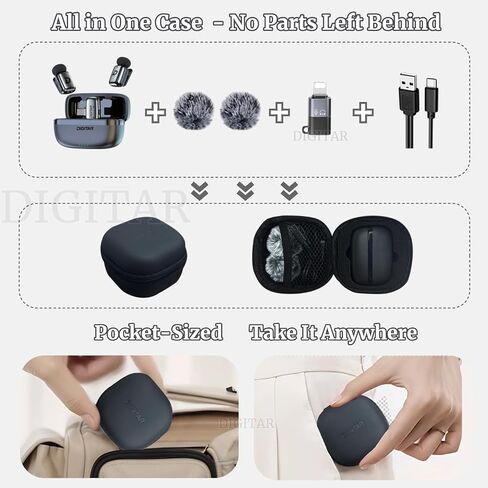 Wireless Super Mini Lavalier Microphone for iPhone, Android, iPad, Noise Reduction, Monitor Audio, Charging Case, Crystal Clear Zero‑Latency  Sound for Live Streaming, Recording in Saudi Arabia