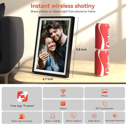 إطار صورة رقمي Frameo مقاس 10.1 بوصة، إطار صور رقمي ذكي WiFi مع ذاكرة 32 جيجا، شاشة لمس عالية الدقة، تدوير تلقائي، عرض شرائح in Kuwait