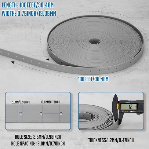 Plastic Hanger Strap 3/4 Inch x 30 FT Reinforced Flexible Hanger Strap for Pipe & Ducts Securing in Plumbing & HVAC, Gray in Kuwait