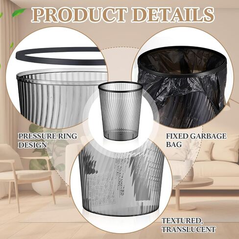 Honeydak 2 Pack Gold Garbage Can Lightly Threaded Trash Can Plastic Vertical Gold Translucent Trash 12l Large Capacity for Bathroom Bedroom Office Decorative 8. 39 x 9. 84 Inch in Saudi Arabia