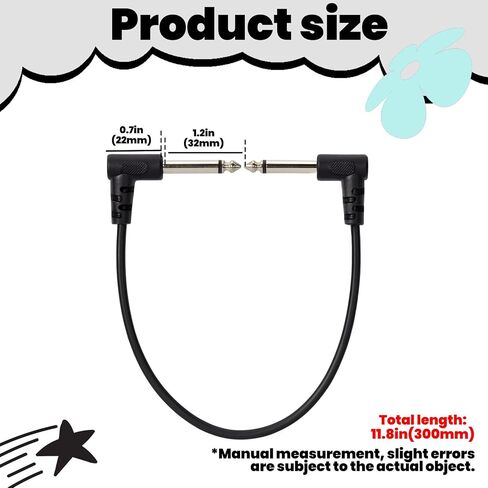 3PCS 6.35mm Guitar Patch Cables, Right to Right Instrument Cables for Pedalboards, Electric Guitar (6 in|15 cm) in Saudi Arabia