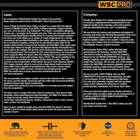 2 Units - 30 Foot - WBC-PRO-Quad Ultra-Silent Ultra-Flexible Balanced Star-Quad Cable with Neutrik Male & Female XLR Plugs & Black Tweed Jacket in Saudi Arabia