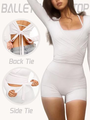 Danysu Ballet Wrap Tops Long Sleeve Cross Tie Crop Shirts Deep V-Neck Dance Clothes Fall Cardigans in Saudi Arabia
