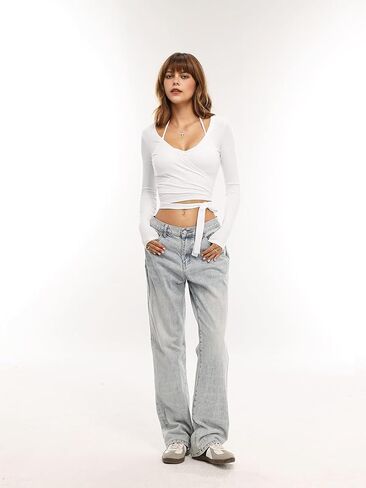 Danysu Ballet Wrap Tops Long Sleeve Cross Tie Crop Shirts Deep V-Neck Dance Clothes Fall Cardigans in Saudi Arabia