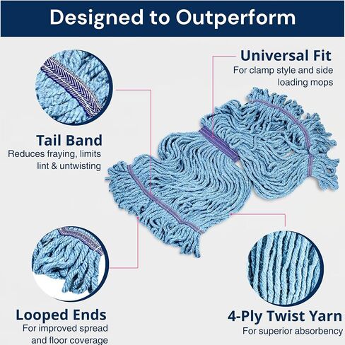 Commercial Mop Head Replacements, Industrial Mop Heads Blue Heavy Duty String Mopheads for Cleaning, Cotton Mophead Refill, Small Loop Mops, Moo String-Mop-Floor-Cleaning-Replacement (Pack of 6) in Saudi Arabia