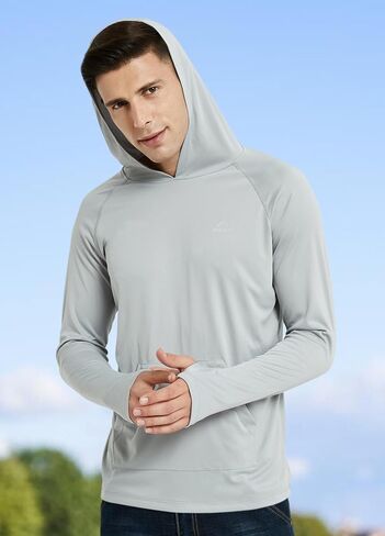 Men's UPF 50+ Sun Protection Hoodie Long Sleeve Shirt Rash Guard Fishing SPF Outdoor UV Shirt Lightweight Pocket in Saudi Arabia