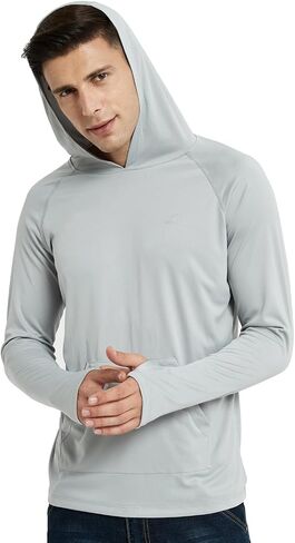 Men's UPF 50+ Sun Protection Hoodie Long Sleeve Shirt Rash Guard Fishing SPF Outdoor UV Shirt Lightweight Pocket in Saudi Arabia