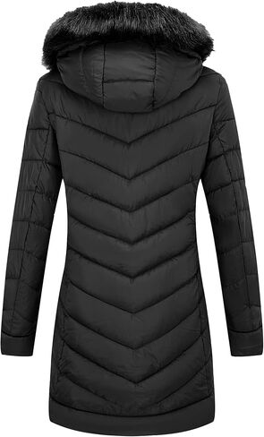 سترة منتفخة سميكة مبطنة للشتاء للسيدات من Bellivera مع جيوب بسحاب ومعطف فقاعي مع غطاء رأس قابل للإزالة وياقة من الفرو الصناعي in Kuwait