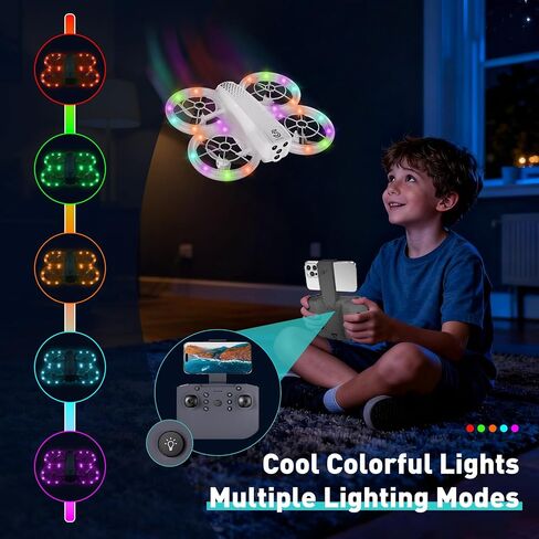 طائرة بدون طيار صغيرة للأطفال والمبتدئين مع ضوء LED رائع - طائرة بدون طيار مع كاميرا 1080HD، قلاب ثلاثي الأبعاد، تثبيت الارتفاع، وضع مقطوعة الرأس، 3 أوضاع للسرعة، ألعاب هدايا للأطفال سهلة الطيران مع بطاريتين للأولاد والبنات (رمادي) in Kuwait