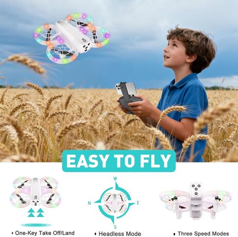 طائرة بدون طيار صغيرة للأطفال والمبتدئين مع ضوء LED رائع - طائرة بدون طيار مع كاميرا 1080HD، قلاب ثلاثي الأبعاد، تثبيت الارتفاع، وضع مقطوعة الرأس، 3 أوضاع للسرعة، ألعاب هدايا للأطفال سهلة الطيران مع بطاريتين للأولاد والبنات (رمادي) in Kuwait