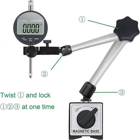 HDLNKAK Digital Dial Indicator Gauge with Magnetic Base Stand 90lbs/40kg Tensile Force, Indicator Holder for 0-1"/25.4mm, 0.01mm/0.0005" Inch/Metric Conversion in Kuwait