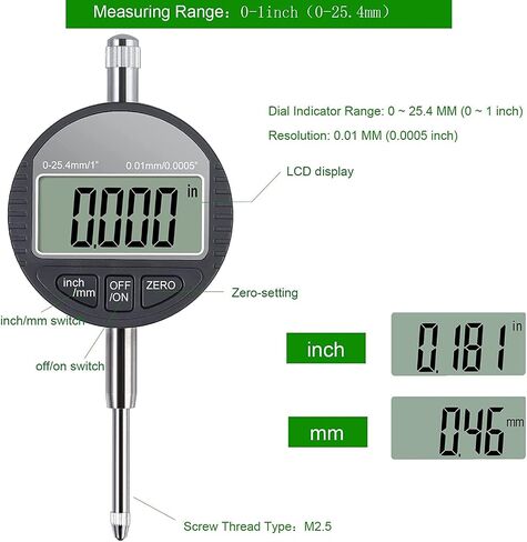HDLNKAK Digital Dial Indicator Gauge with Magnetic Base Stand 90lbs/40kg Tensile Force, Indicator Holder for 0-1"/25.4mm, 0.01mm/0.0005" Inch/Metric Conversion in Kuwait