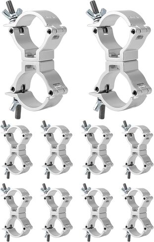 QWORK Lighting Truss Swivel Coupler, 10 Pack 1.89-2" DJ Lighting Clip, 220 lbs Heavy Duty Aluminum Stage Light Truss Rotary Joint, Silver in Saudi Arabia