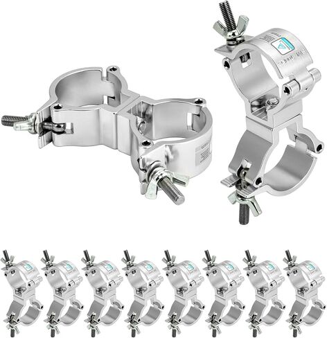 QWORK Lighting Truss Swivel Coupler, 10 Pack 1.89-2" DJ Lighting Clip, 220 lbs Heavy Duty Aluminum Stage Light Truss Rotary Joint, Silver in Saudi Arabia