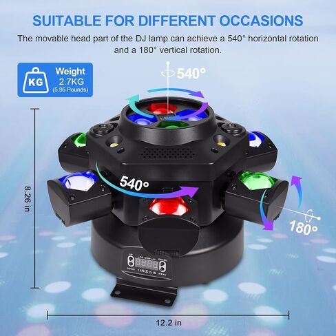 مصابيح DJ ذات رأس متحرك، مصابيح رأس متحركة RGBW LED بقدرة 150 وات، مصابيح حفلات 6 أذرع، ضوء تأثير عيون النحل 4 في 1، نجم أحمر أخضر، ستروب أبيض وعنبر، يدعم DMX-512 وجهاز تحكم عن بعد لشريط الحفلات ديسكو كلوب دي جي in Kuwait
