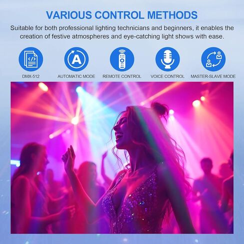 مصابيح DJ ذات رأس متحرك، مصابيح رأس متحركة RGBW LED بقدرة 150 وات، مصابيح حفلات 6 أذرع، ضوء تأثير عيون النحل 4 في 1، نجم أحمر أخضر، ستروب أبيض وعنبر، يدعم DMX-512 وجهاز تحكم عن بعد لشريط الحفلات ديسكو كلوب دي جي in Kuwait
