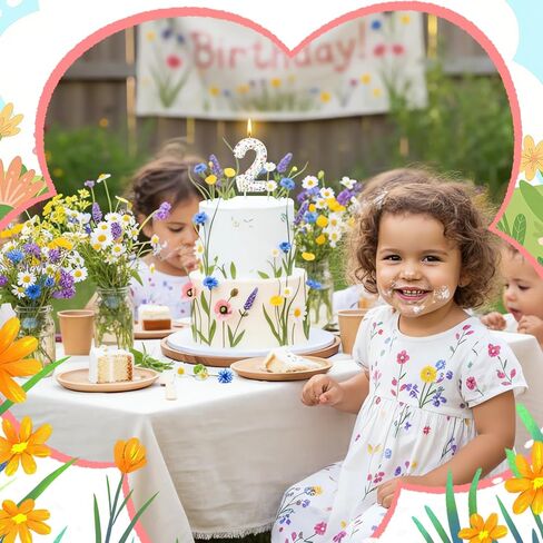 زهرة البرية رقم 1 عيد ميلاد شمعة الربيع زهور الكعكة الكعكة كب كيك توببر ديكور لتوفيات حفلة عيد الميلاد الأولى in Saudi Arabia