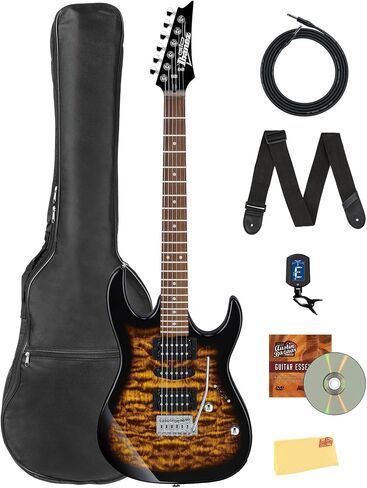 Ibanez grx70qa rg gio electric guitar - حزمة انفجار زمرد شفاف مع مكبر للصوت ، حقيبة أزعج ، موالف ، كابل ، اختيارات ، قرص DVD التعليمي أوستن بازار ، وقطعة تلميع in Saudi Arabia