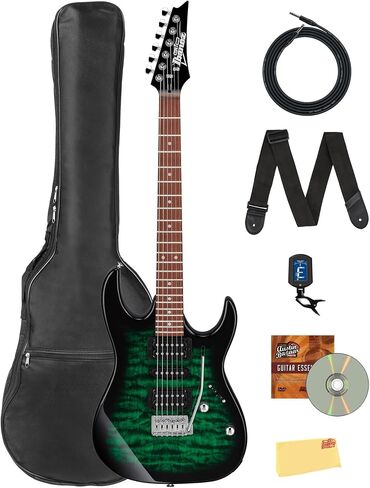 Ibanez grx70qa rg gio electric guitar - حزمة انفجار زمرد شفاف مع مكبر للصوت ، حقيبة أزعج ، موالف ، كابل ، اختيارات ، قرص DVD التعليمي أوستن بازار ، وقطعة تلميع in Kuwait