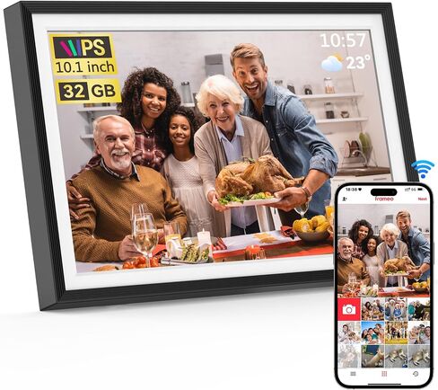 إطار صورة رقمي Frameo مقاس 10.1 بوصة، إطار صور رقمي ذكي يعمل بتقنية WiFi مع ذاكرة 32 جيجا، شاشة لمس عالية الدقة، تدوير تلقائي in Kuwait