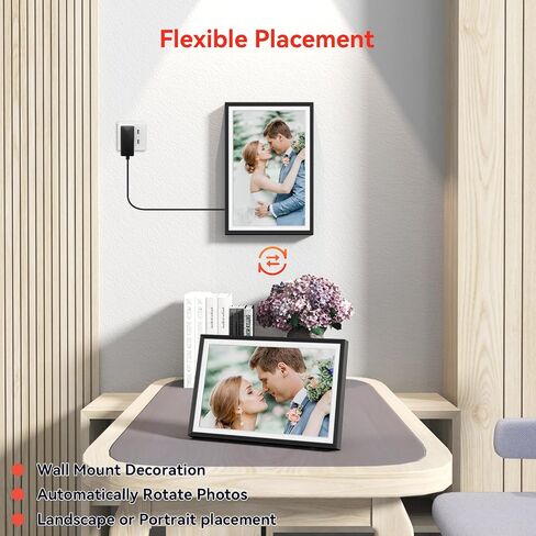 إطار صورة رقمي Frameo مقاس 10.1 بوصة، إطار صور رقمي ذكي يعمل بتقنية WiFi مع ذاكرة 32 جيجا، شاشة لمس عالية الدقة، تدوير تلقائي in Kuwait