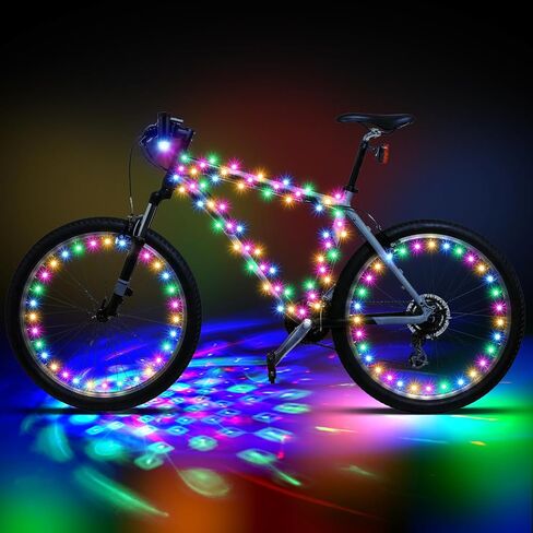 VIHOSE 4 قطع دراجة ديسكو LED ضوء 2 عجلة دراجة 1 إطار أضواء LED و1 مصابيح أمامية مع دراجة تعمل بالبطارية ملحقات مشرقة لركوب الدراجات هدايا حفلات الديسكو ركوب ليلًا مقاومة للماء in Kuwait