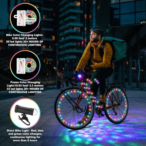 VIHOSE 4 قطع دراجة ديسكو LED ضوء 2 عجلة دراجة 1 إطار أضواء LED و1 مصابيح أمامية مع دراجة تعمل بالبطارية ملحقات مشرقة لركوب الدراجات هدايا حفلات الديسكو ركوب ليلًا مقاومة للماء in Kuwait