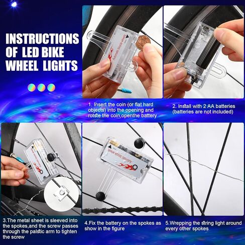 VIHOSE 4 قطع دراجة ديسكو LED ضوء 2 عجلة دراجة 1 إطار أضواء LED و1 مصابيح أمامية مع دراجة تعمل بالبطارية ملحقات مشرقة لركوب الدراجات هدايا حفلات الديسكو ركوب ليلًا مقاومة للماء in Kuwait