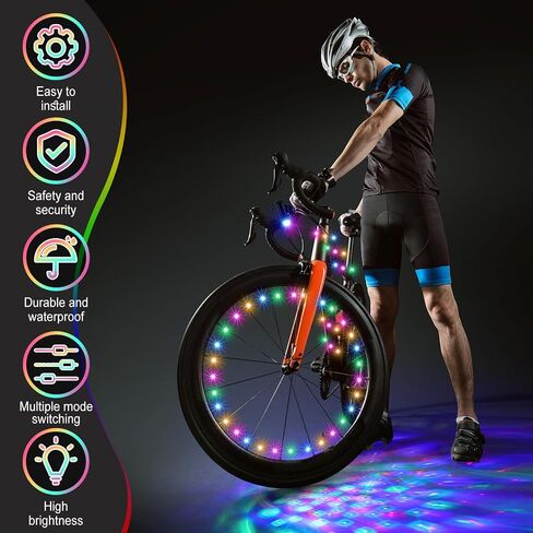 VIHOSE 4 قطع دراجة ديسكو LED ضوء 2 عجلة دراجة 1 إطار أضواء LED و1 مصابيح أمامية مع دراجة تعمل بالبطارية ملحقات مشرقة لركوب الدراجات هدايا حفلات الديسكو ركوب ليلًا مقاومة للماء in Kuwait