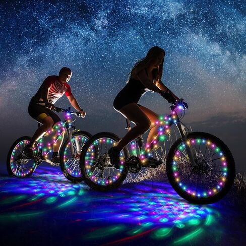 VIHOSE 4 قطع دراجة ديسكو LED ضوء 2 عجلة دراجة 1 إطار أضواء LED و1 مصابيح أمامية مع دراجة تعمل بالبطارية ملحقات مشرقة لركوب الدراجات هدايا حفلات الديسكو ركوب ليلًا مقاومة للماء in Kuwait