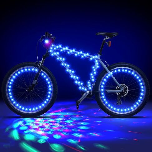 VIHOSE 4 قطع دراجة ديسكو LED ضوء 2 عجلة دراجة 1 إطار أضواء LED و1 مصابيح أمامية مع دراجة تعمل بالبطارية ملحقات مشرقة لركوب الدراجات هدايا حفلات الديسكو ركوب ليلًا مقاومة للماء in Kuwait