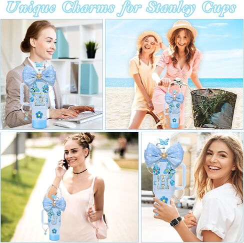 Stanley Cup Accessories,15pcs Bling Accessories for Stanley Cup 30oz 40oz Tumbler Including Straw Cover Sticker,Bow Straw Topper,Pearl Handle Strap,Suitable for Stanley Cup in Saudi Arabia