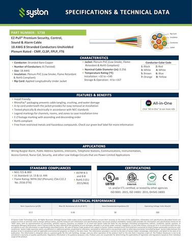 Syston 18/6 Fire Security Station Station Station Control Control Cable Wire ، CMP/CL3P المصنوع من قناة CMP/CL3P محمية بنسبة 100 ٪ من النحاس UL/ETL ، ROHs مقاومة للأشعة فوق البنفسجية لتطبيقات الجهد المنخفض الداخلي/الخارجي الاستخدام in Kuwait