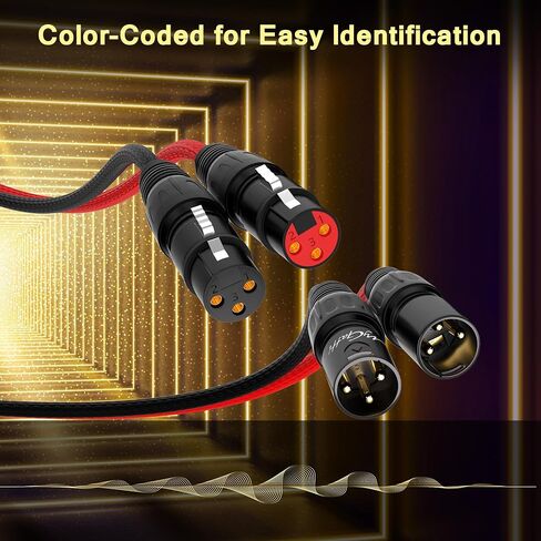 كابلات XLR Snake ذات قناتين بطول 10 أقدام، كابل ميكروفون XLR ملون ذكر إلى أنثى مع مرمز بالألوان، للتسجيل والاستديوهات والبث المباشر والخلاطات وأنظمة IEM والميكروفون in Kuwait