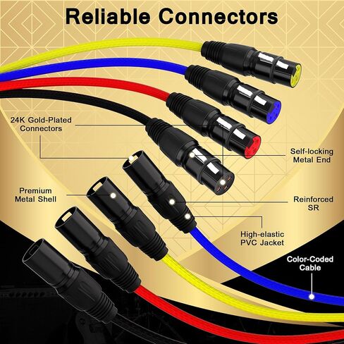 كابلات XLR Snake ذات قناتين بطول 10 أقدام، كابل ميكروفون XLR ملون ذكر إلى أنثى مع مرمز بالألوان، للتسجيل والاستديوهات والبث المباشر والخلاطات وأنظمة IEM والميكروفون in Kuwait