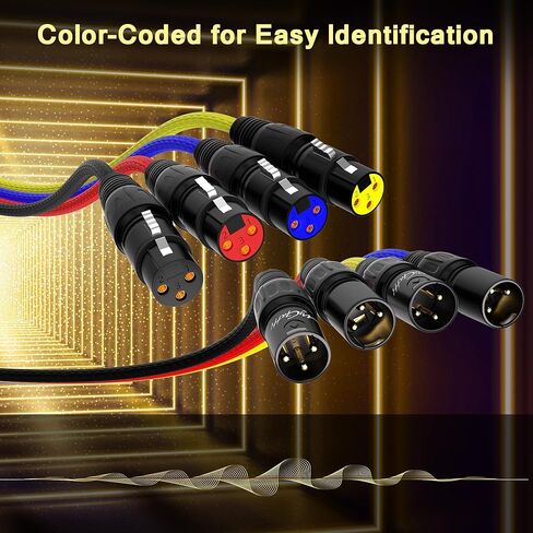 كابلات XLR Snake ذات قناتين بطول 10 أقدام، كابل ميكروفون XLR ملون ذكر إلى أنثى مع مرمز بالألوان، للتسجيل والاستديوهات والبث المباشر والخلاطات وأنظمة IEM والميكروفون in Kuwait