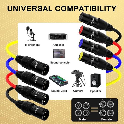 كابلات XLR Snake ذات قناتين بطول 10 أقدام، كابل ميكروفون XLR ملون ذكر إلى أنثى مع مرمز بالألوان، للتسجيل والاستديوهات والبث المباشر والخلاطات وأنظمة IEM والميكروفون in Kuwait
