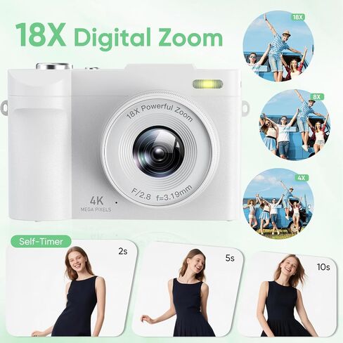 4K Digital Camera for Photography- 50MP Autofocus Vlogging Camera with 2.8" 180°Flip Screen, 18X Digital Zoom- Compact Point and Shoot Camera with 32GB TF for YouTube, Travel, Beginners, Pink in Saudi Arabia