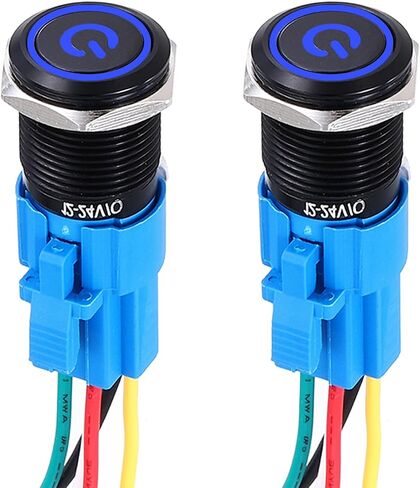 DMiotech 2 Pack 19mm / 3/4" Aluminium Alloy Latching Push Button Switch Flat Head 3A 12-24V Black Shell 5 Pin with Cable Socket White Switch LED 1NO1NC for Car Boat Systems Custom Setups in Saudi Arabia