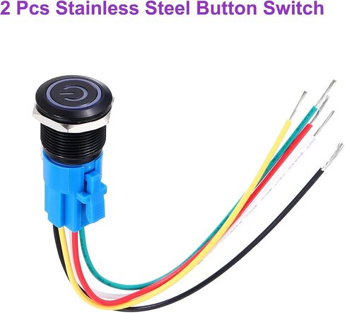 DMiotech 2 Pack 19mm / 3/4" Aluminium Alloy Latching Push Button Switch Flat Head 3A 12-24V Black Shell 5 Pin with Cable Socket White Switch LED 1NO1NC for Car Boat Systems Custom Setups in Saudi Arabia