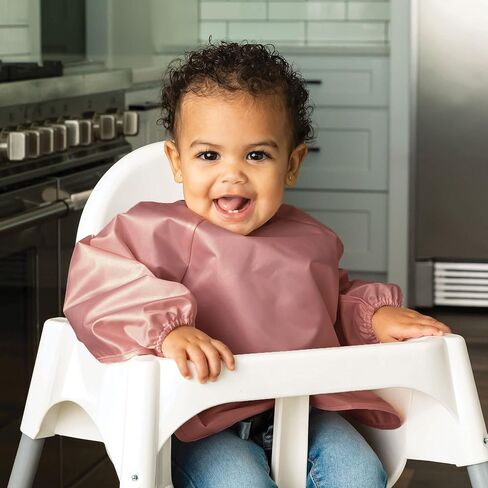 Tiny Twink Mess Proof Baby Bib ، 2 pack alweve sleeve bib oufft ، bibs مقاومة للماء للأطفال الصغار ، قابلة للغسل في الآلة ، إغلاق إثبات السحب ، ودعم الطفل للأكل ، والأكمام الطويلة (Llate Olive ، 6-24 شهرًا) in Kuwait