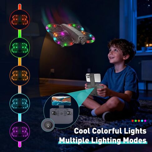 طائرة بدون طيار صغيرة للأطفال والمبتدئين مع ضوء LED رائع - طائرة بدون طيار مع كاميرا 1080HD، قلاب ثلاثي الأبعاد، تثبيت الارتفاع، وضع مقطوعة الرأس، 3 أوضاع للسرعة، ألعاب هدايا للأطفال سهلة الطيران مع بطاريتين للأولاد والبنات (أبيض) in Kuwait