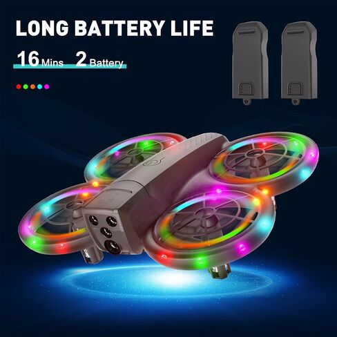 طائرة بدون طيار صغيرة للأطفال والمبتدئين مع ضوء LED رائع - طائرة بدون طيار مع كاميرا 1080HD، قلاب ثلاثي الأبعاد، تثبيت الارتفاع، وضع مقطوعة الرأس، 3 أوضاع للسرعة، ألعاب هدايا للأطفال سهلة الطيران مع بطاريتين للأولاد والبنات (أبيض) in Kuwait
