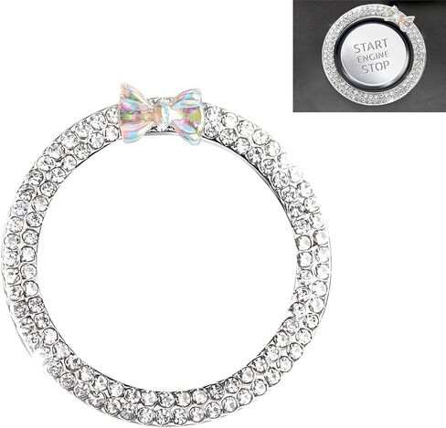 Ignition Switch Button Decorative Ring, Bling Bow Design Metal One-Point Start Switch Ring, Universal for Most Cars (Multicolored) in Kuwait