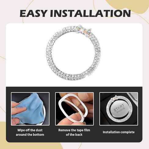 Ignition Switch Button Decorative Ring, Bling Bow Design Metal One-Point Start Switch Ring, Universal for Most Cars (Multicolored) in Kuwait